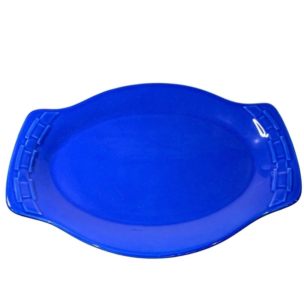Longaberger Woven Traditions Medium Oval Platter Cornflower Blue Pottery 3229530